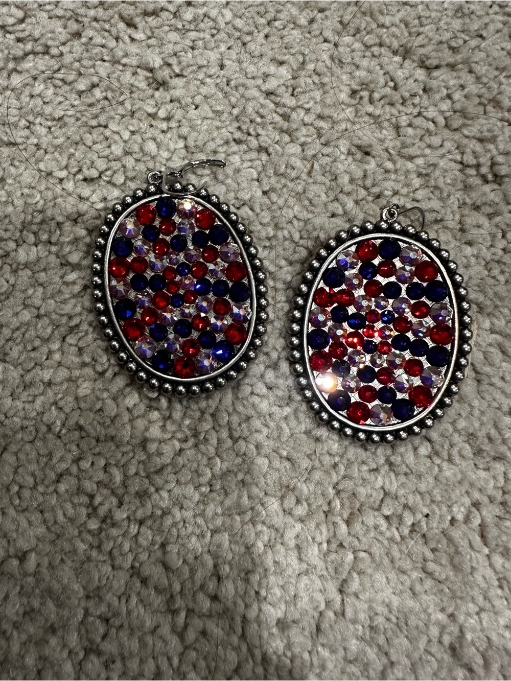 Oval Drop Earrings with Red and Blue Crystals - Women Jewelry